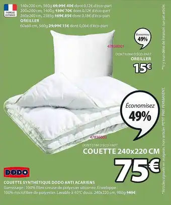 JYSK Couette Synthétique Dodo Anti Acariens offre