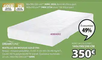 JYSK Matelas En Mousse Gold F95 Dreamzone offre