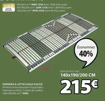 Sommier à Lattes Gold A30 Fix