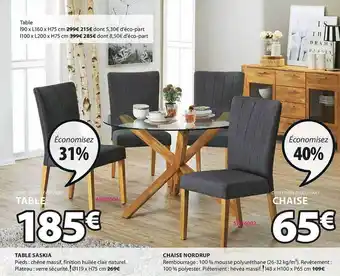 JYSK Table Saskia, Chaise Nordrup offre