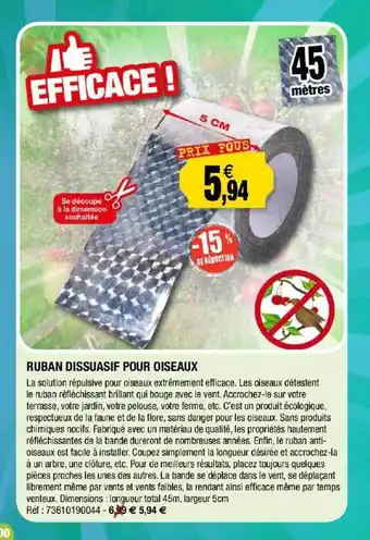 Outiror Ruban Dissuasif Pour Oiseaux offre