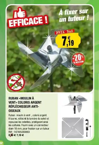 Outiror Ruban Moulin à Vent Coloris Argent Réfléchisseur Anti-oiseaux offre
