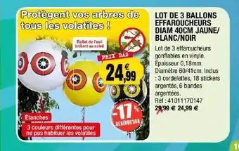 Outiror Lot De 3 Ballons Effaroucheurs Diam 40cm Jaune-blanc-noir offre
