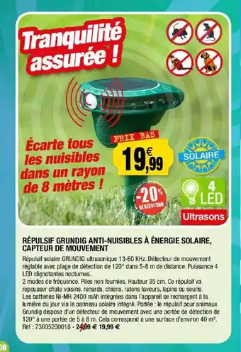 Répulsif Grundig Anti-nuisibles à énergie Solaire, Capteur De Mouvement