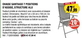 Outiror Chaise Santiago 7 Positions D'assise, Structure Alu offre