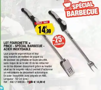 Outiror Lot Fourchette + Pince - Spécial Barbecue - Acier Inoxydable offre