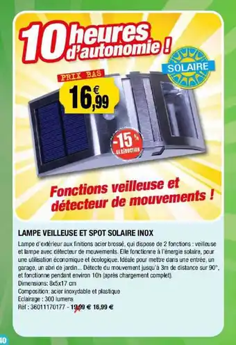 Outiror Lampe Veilleuse Et Spot Solaire Inox offre