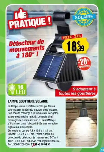 Outiror Lampe Gouttière Solaire offre