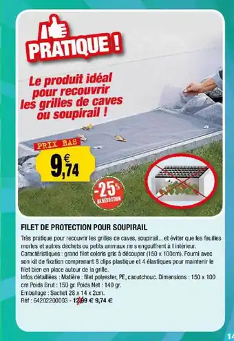 Outiror Filet De Protection Pour Soupirail offre