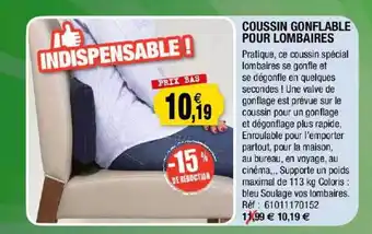 Outiror Coussin Gonflable Pour Lombaires offre