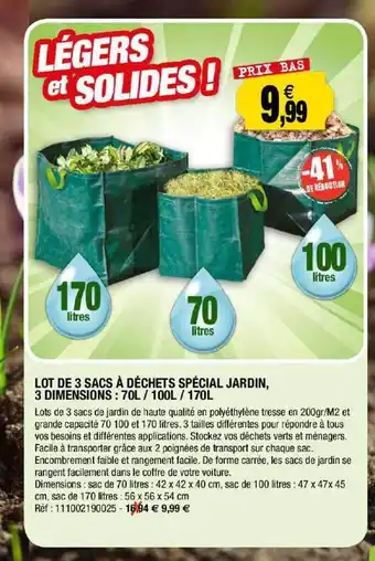 Outiror Lot De 3 Sacs à Déchets Spécial Jardin, 3 Dimensions : 70 L - 100 L - 170 L offre
