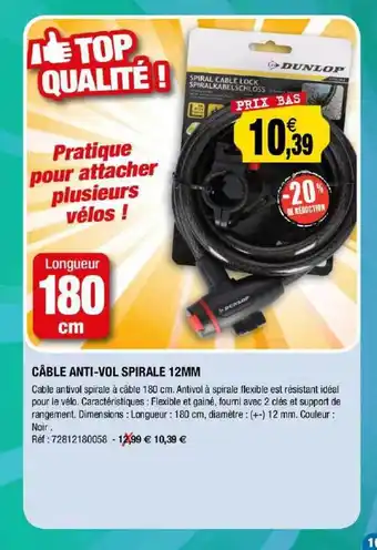 Outiror Câble Anti-vol Spirale 12 Mm offre