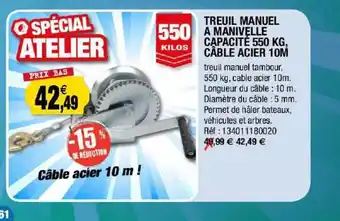 Outiror Treuil Manuel à Manivelle Capacité 550 Kg, Câble Acier 10 M offre