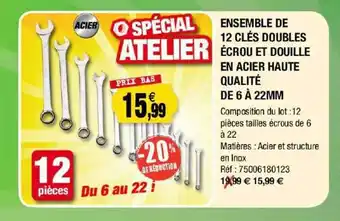 Outiror Ensemble De 12 Clés Doubles écrou Et Douille En Acier Haute Qualité De 6 à 22 Mm offre