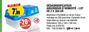 Outiror Déshumidificateur Absorbeur D'humidité - Lot De 2 X 350 Gr offre