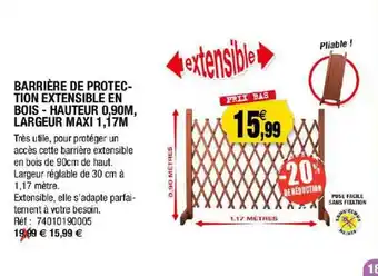 Outiror Barrière De Protection Extensible En Bois - Hauteur 0,90 Cm, Largeur Maxi 1,17 M offre