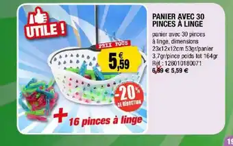 Outiror Panier Avec 30 Pinces à Linge offre