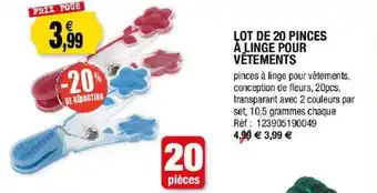 Outiror Lot De 20 Pinces à Linge Pour Vêtements offre