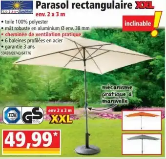 Norma Parasol rectangulaire offre