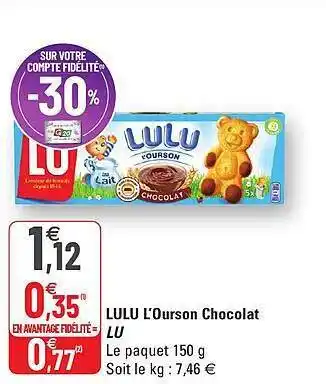 G20 Lulu L'ourson Chocolat Lu offre