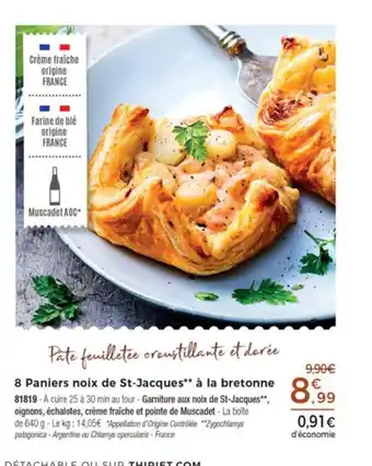 Thiriet 8 Paniers Noix De St-Jacques** A La Bretonne offre