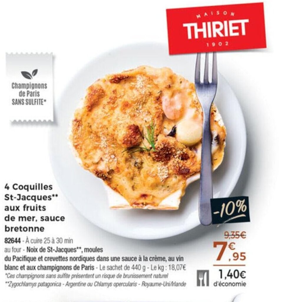 Promo 4 Coquilles StJacques** Aux Fruits De Mer , Sauce Bretonne chez