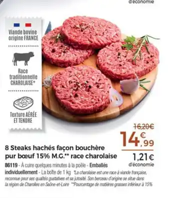 8 Steaks Haché Facon Bouchére Pur Boeuf 15% M.G.** Race Charolaise