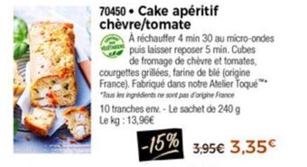 Thiriet Cake apéritif chèvre/tomate offre