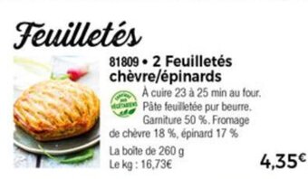 Thiriet 2 Feuilletés chèvre/épinards offre