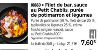 Thiriet Filet de bar sauce au petit chablis, purée de potimarron et légumes offre