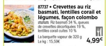 Thiriet Crevettes au riz basmati, lentilles corail et légumes facon colombo offre