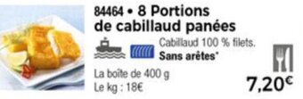 Thiriet 8 Portions de cabillaud panées offre