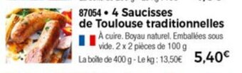 Thiriet 4 Saucisses de toulouse traditionnelles offre