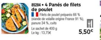 Thiriet 4 Panés de filets de poulet offre