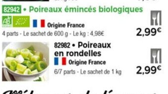 Thiriet Poireaux émincés biologiques offre