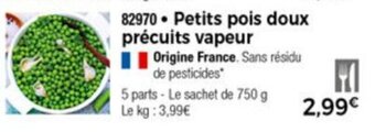 Thiriet Petits pois doux précuits vapeur offre
