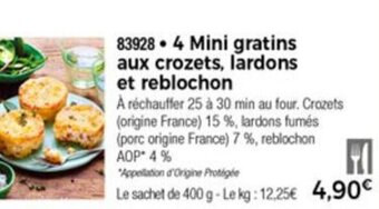 Thiriet 4 Mini gratins aux crozets lardons et reblochon offre