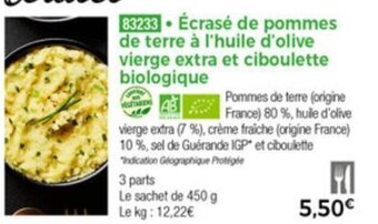 Thiriet Écrase de pommes de terre à l'huile d'olive vierge extra et ciboulette biologique offre