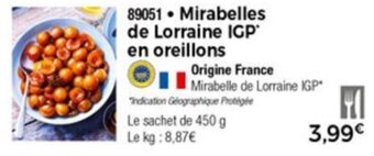 Thiriet Mirabelles de lorraine IGP en oreillons offre