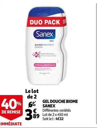 Auchan Sanex gel douche biome offre