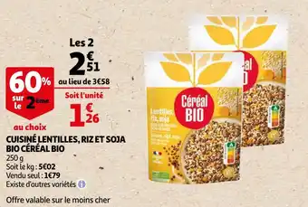 Auchan Céréal bio cuisiné lentilles, riz et soja bio offre