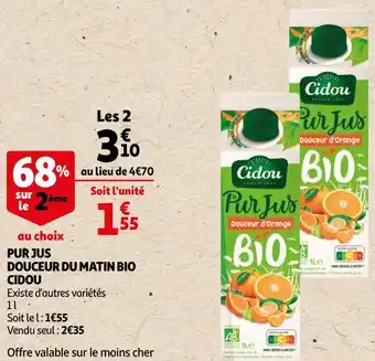 Auchan Cidou pur jus douceur du matin bio offre