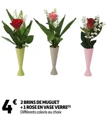 Auchan 2 brins de muguet + 1 rose en vase verre offre