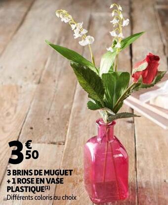 Auchan 3 brins de muguet + 1 rose en vase plastique offre