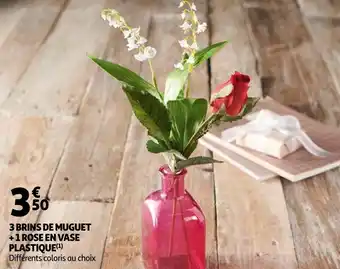 Auchan 3 brins de muguet + 1 rose en vase plastique offre