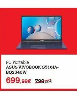 Pc portable asus vivobook s516ja-bq2340w 699,99⏠299,99âŹ