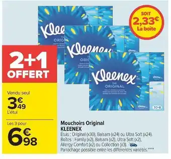 Carrefour Kleenex mouchoirs original offre