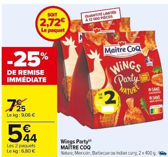 Carrefour Maître coq wings party offre