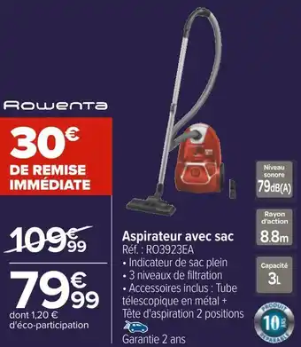 Carrefour Rowenta aspirateur avec sac offre