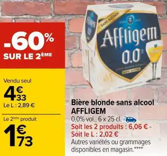 Carrefour Affligem bière blonde sans alcool offre